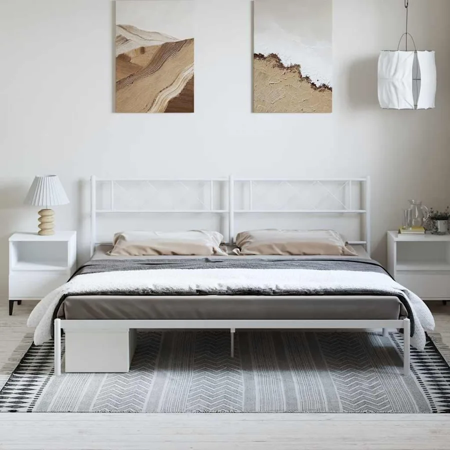 Cadre de lit métal sans matelas et tête de lit blanc 183x213 cm - 3