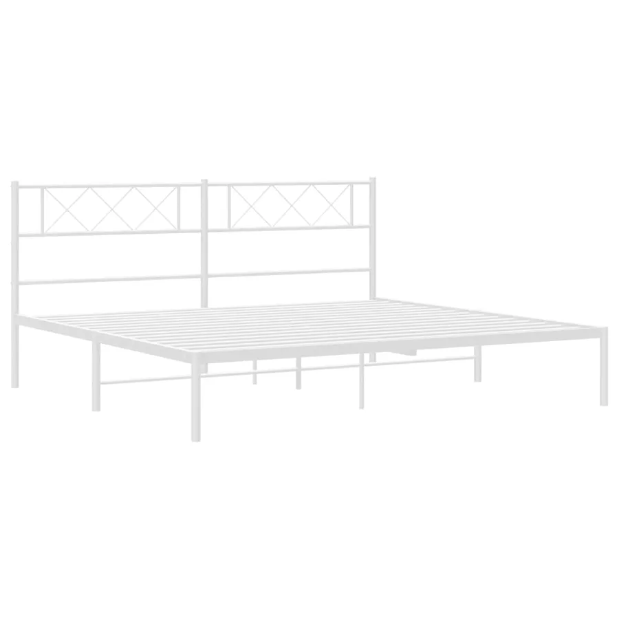 Cadre de lit métal sans matelas et tête de lit blanc 200x200 cm - 4