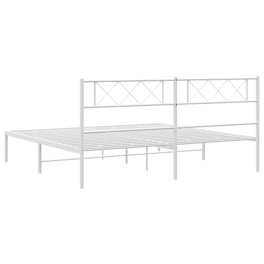 Cadre de lit métal sans matelas et tête de lit blanc 200x200 cm - 7