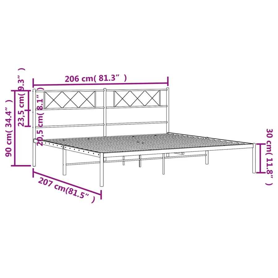 Cadre de lit métal sans matelas et tête de lit blanc 200x200 cm - 9