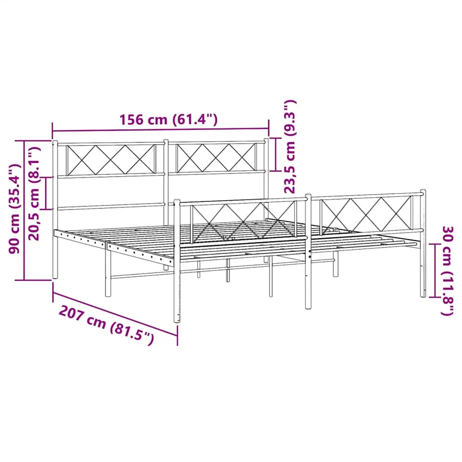 Cadre de lit métal sans matelas et pied de lit blanc 150x200 cm - 10