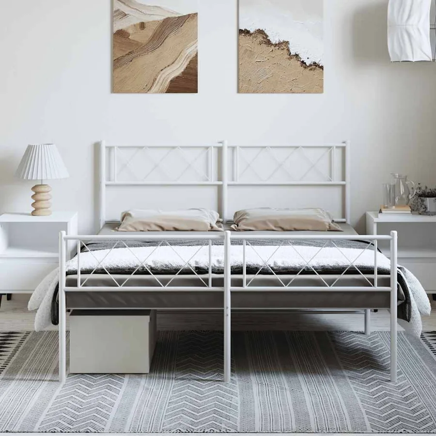 Cadre de lit métal sans matelas et pied de lit blanc 150x200 cm - 3