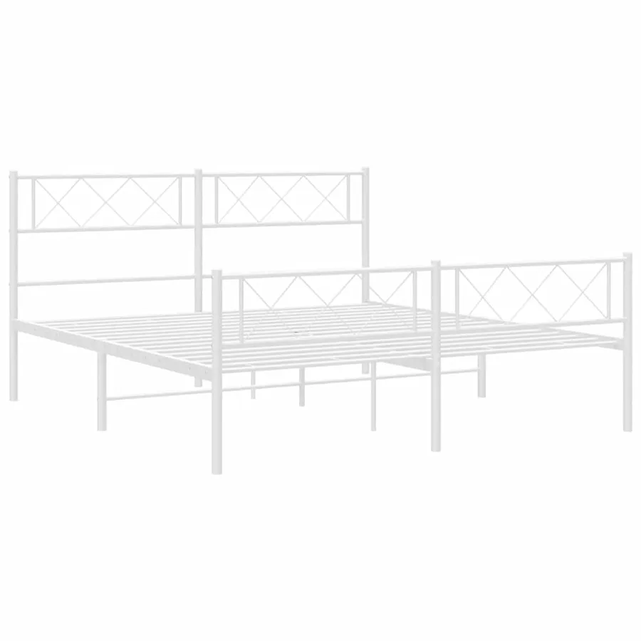 Cadre de lit métal sans matelas et pied de lit blanc 150x200 cm - 6