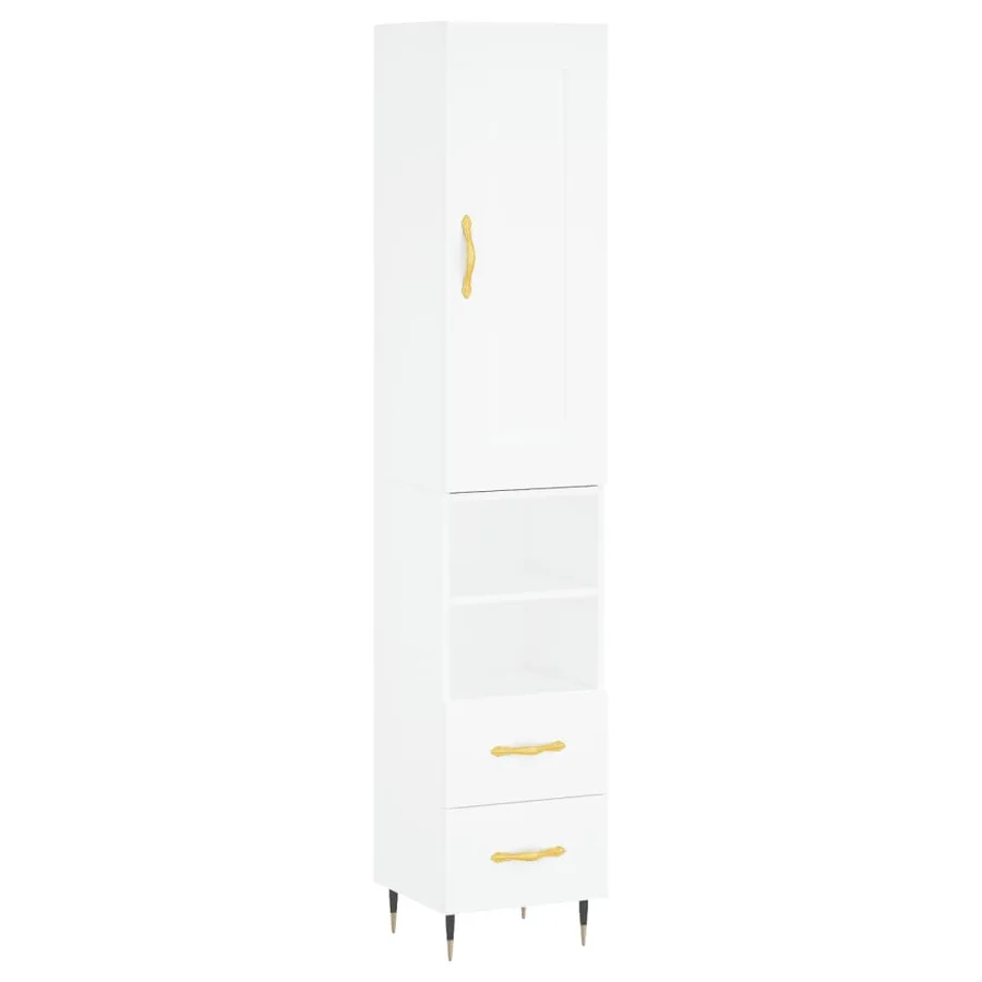Buffet haut Blanc 34,5x34x180 cm Bois d'ingénierie - 2