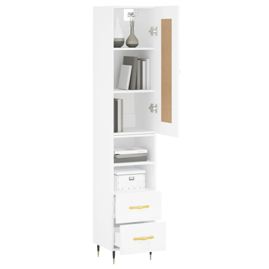 Buffet haut Blanc 34,5x34x180 cm Bois d'ingénierie - 3