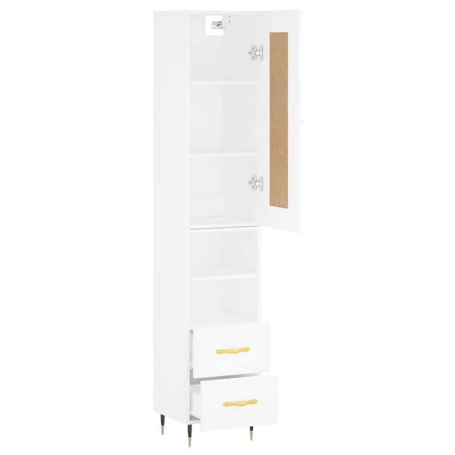 Buffet haut Blanc 34,5x34x180 cm Bois d'ingénierie - 4