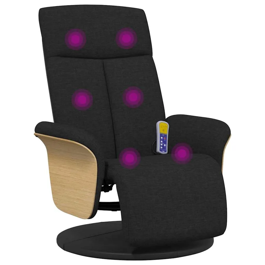 Fauteuil inclinable de massage avec repose-pieds noir tissu - 2