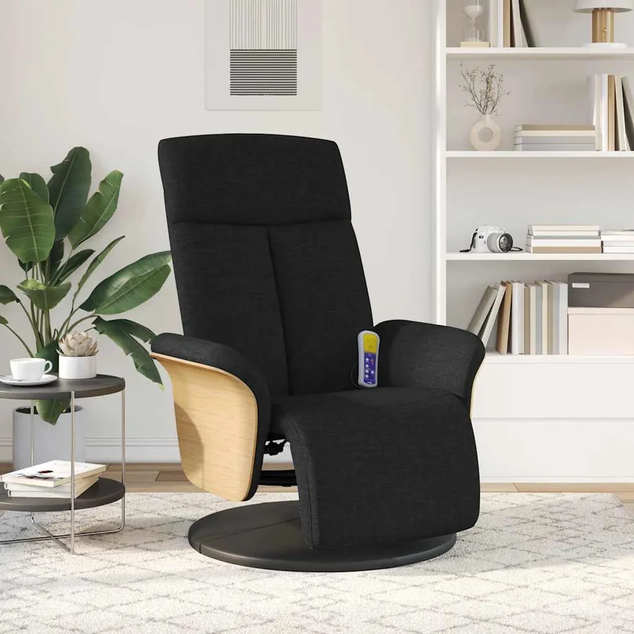 Fauteuil inclinable de massage avec repose-pieds noir tissu - 3