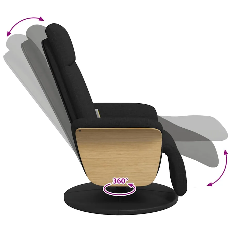 Fauteuil inclinable de massage avec repose-pieds noir tissu - 8