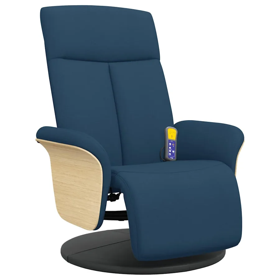 Fauteuil inclinable de massage avec repose-pieds bleu tissu - 3