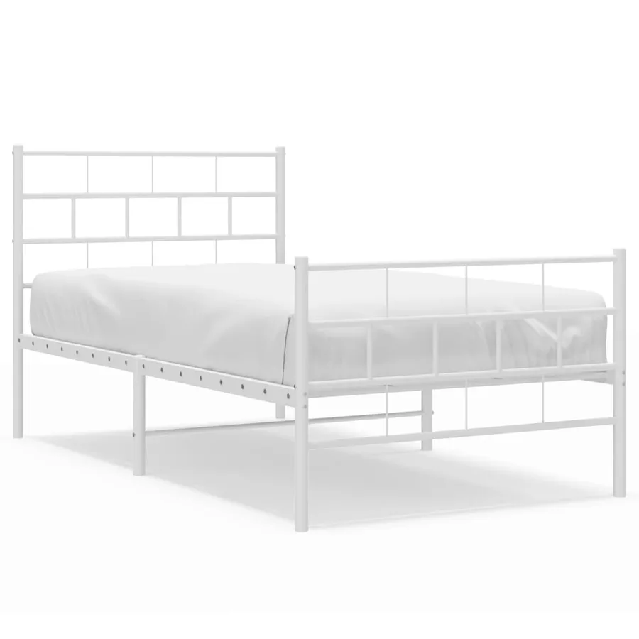 Cadre de lit métal sans matelas et pied de lit blanc 107x203 cm - 2