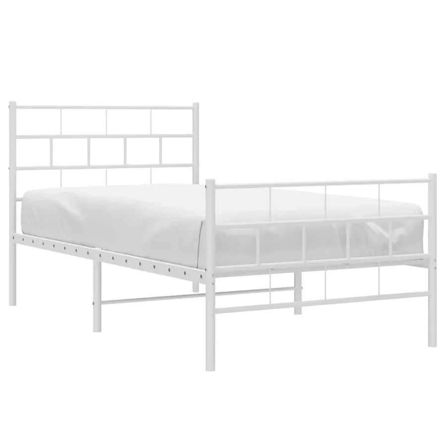 Cadre de lit métal sans matelas et pied de lit blanc 107x203 cm - 3
