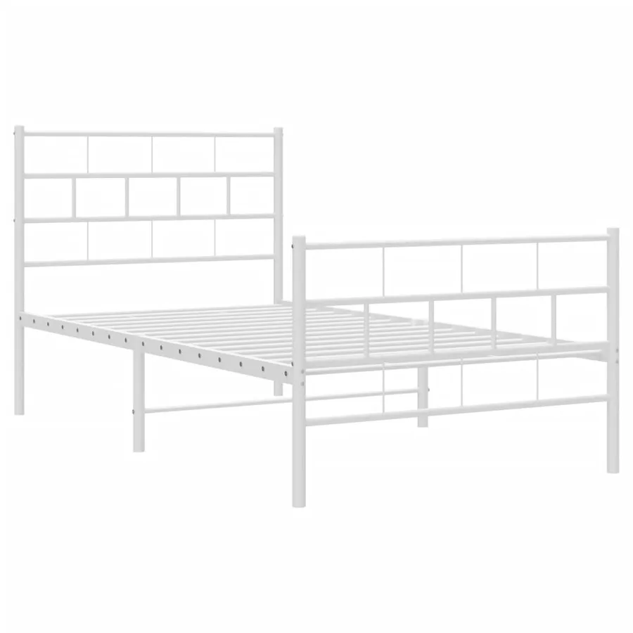 Cadre de lit métal sans matelas et pied de lit blanc 107x203 cm - 4