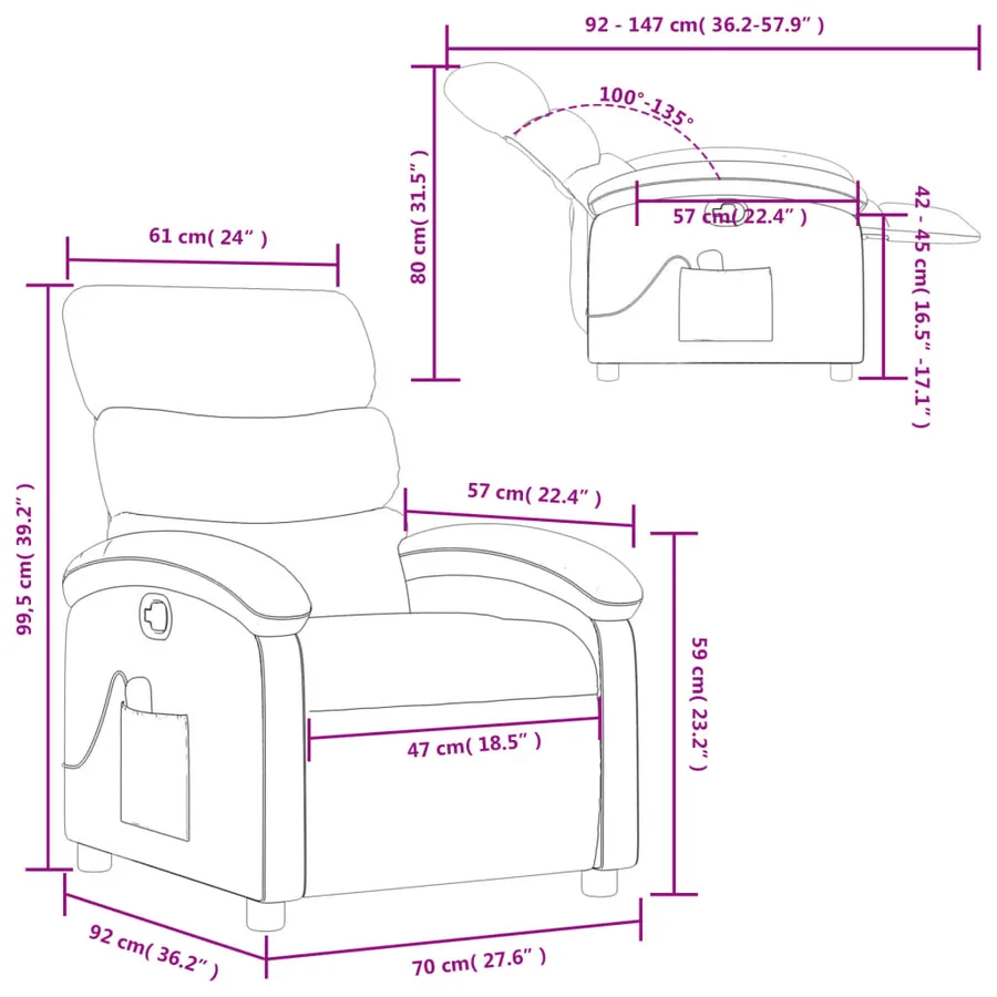 Fauteuil de massage inclinable crème similicuir - 13