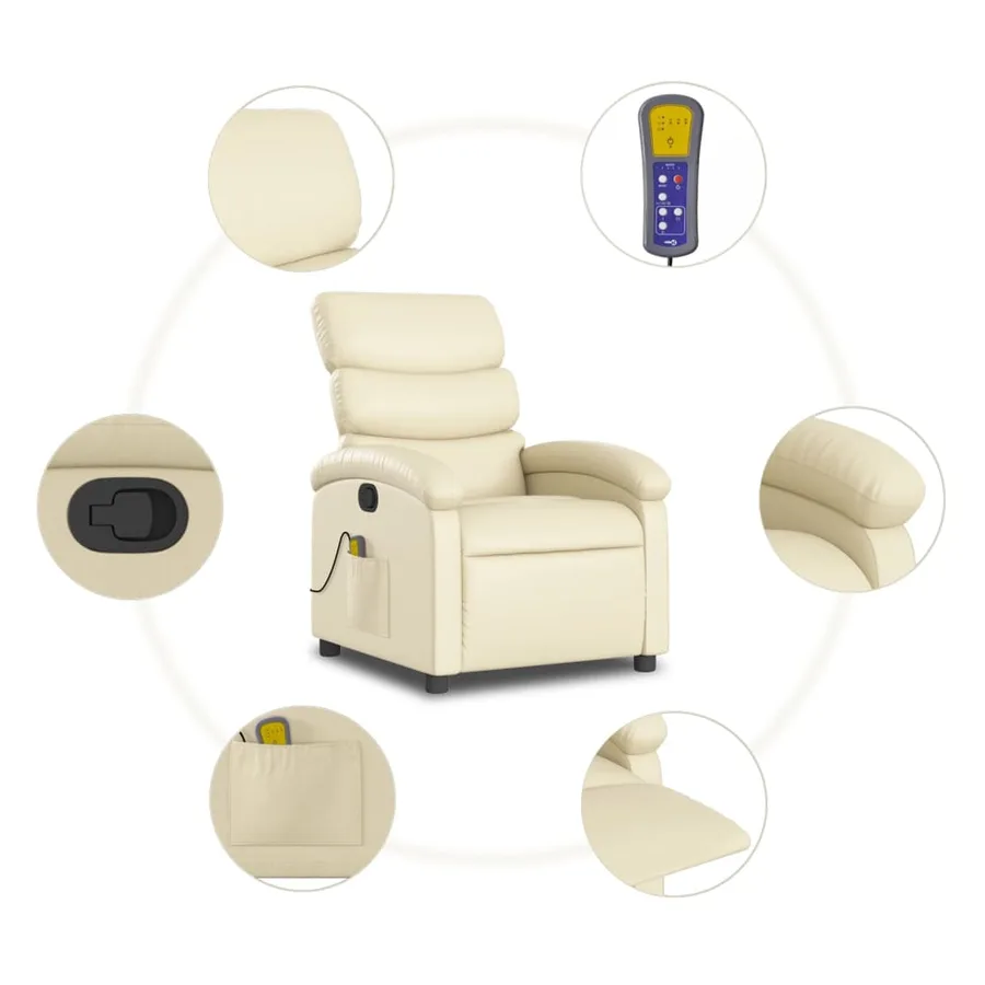 Fauteuil de massage inclinable crème similicuir - 8