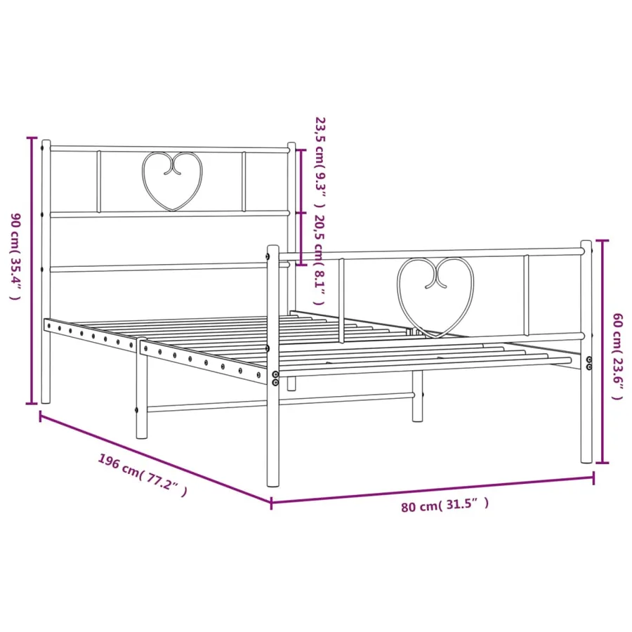 Cadre de lit métal sans matelas avec pied de lit blanc 75x190cm - 9