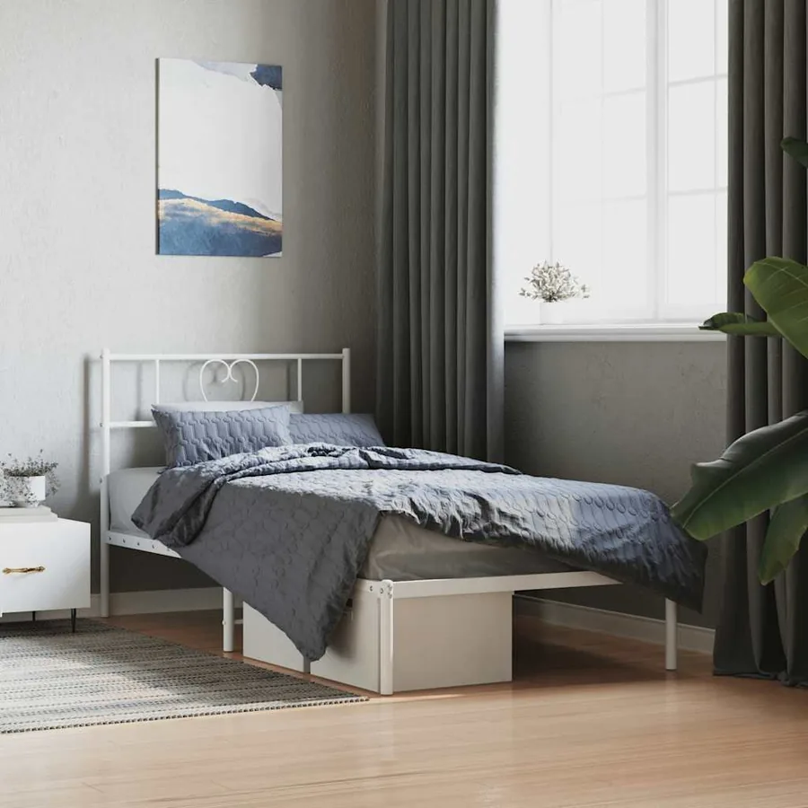 Cadre de lit métal sans matelas et tête de lit blanc 107x203 cm