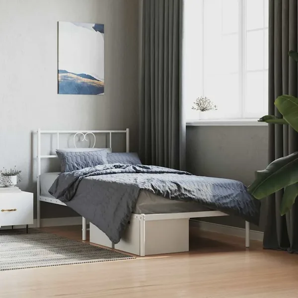Cadre de lit métal sans matelas et tête de lit blanc 107x203 cm