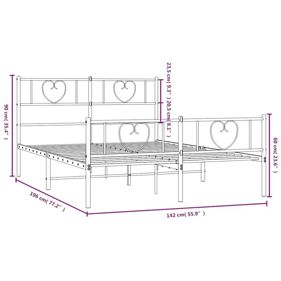 Cadre de lit métal sans matelas et pied de lit blanc 135x190 cm - 10