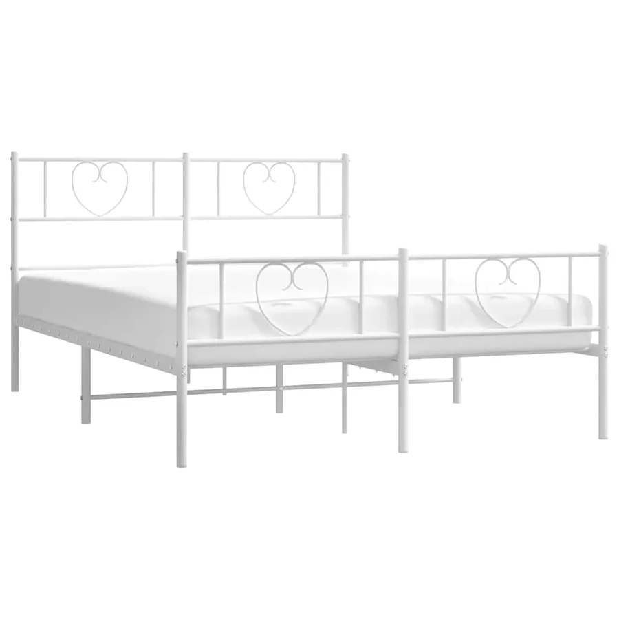 Cadre de lit métal sans matelas et pied de lit blanc 135x190 cm - 3