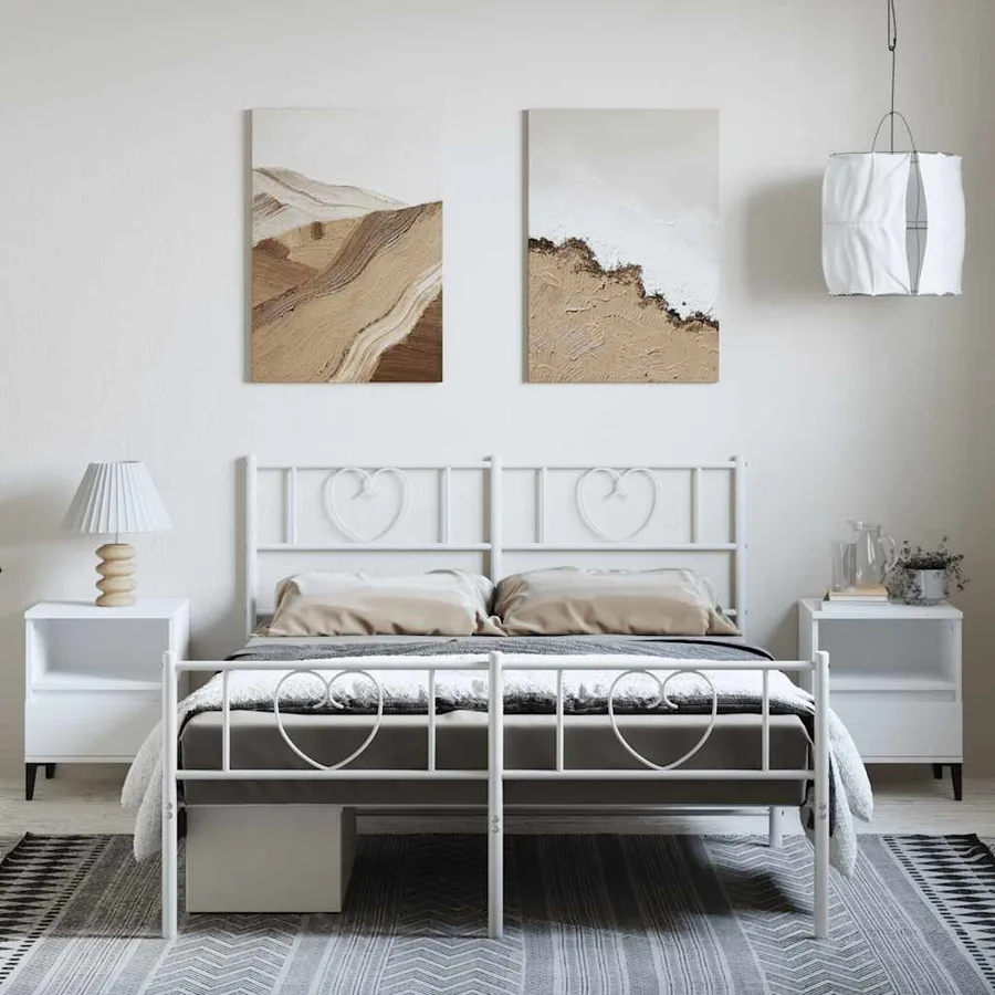 Cadre de lit métal sans matelas et pied de lit blanc 135x190 cm - 4