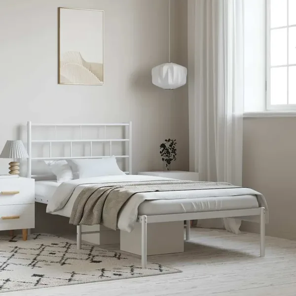 Cadre de lit métal sans matelas et tête de lit blanc 100x200 cm