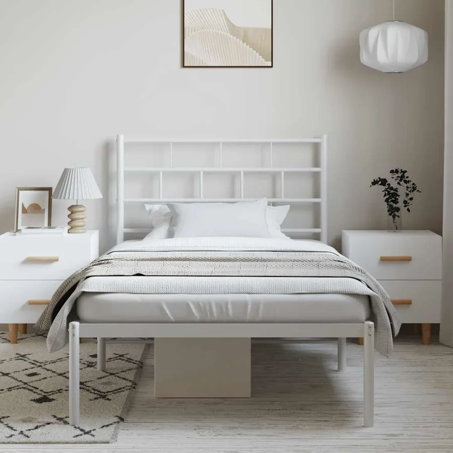 Cadre de lit métal sans matelas et tête de lit blanc 100x200 cm - 4