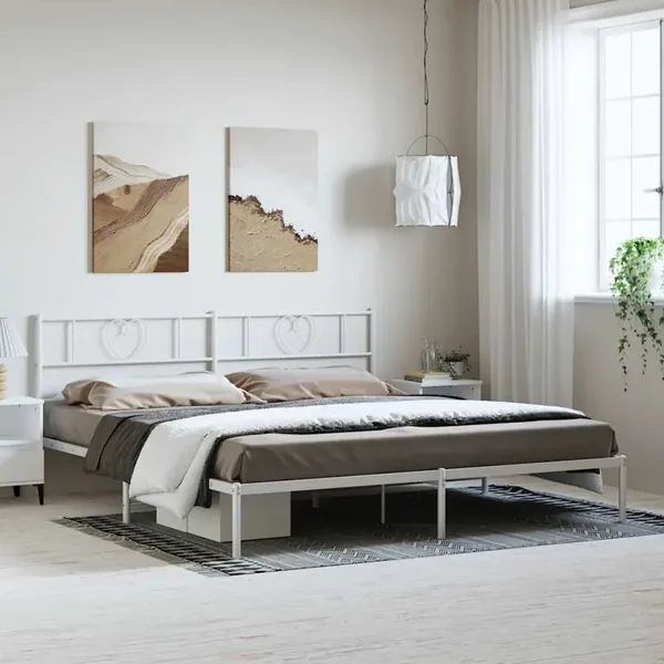 Cadre de lit métal sans matelas et tête de lit blanc 183x213 cm