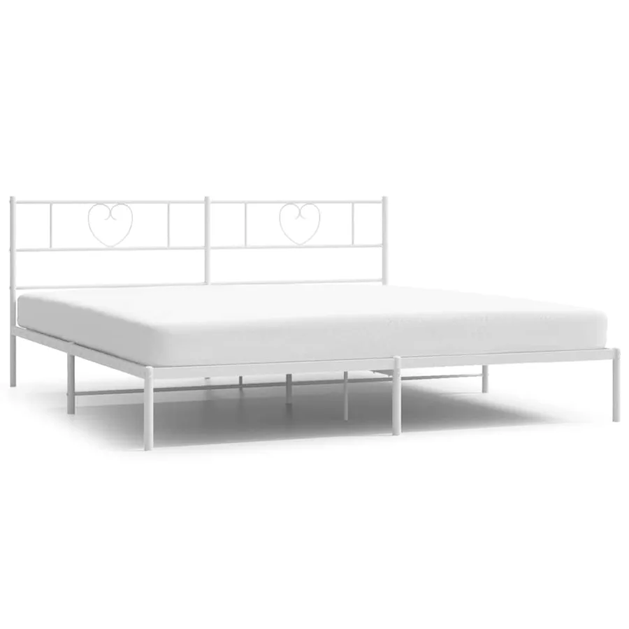 Cadre de lit métal sans matelas et tête de lit blanc 183x213 cm - 2