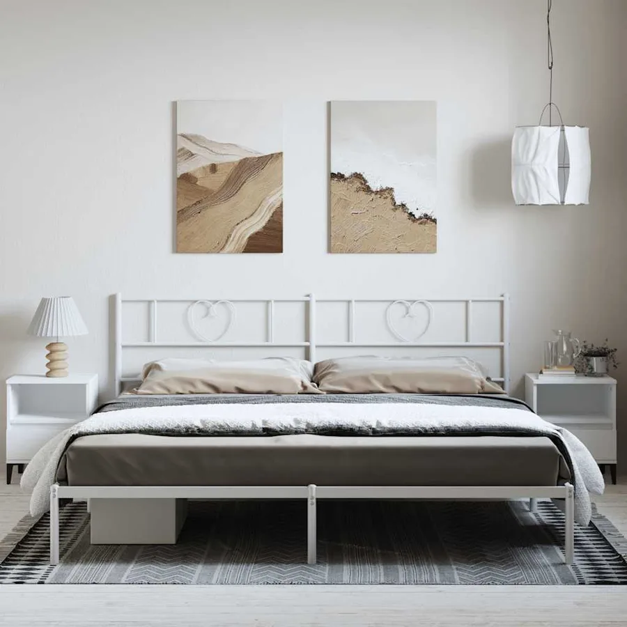 Cadre de lit métal sans matelas et tête de lit blanc 183x213 cm - 4