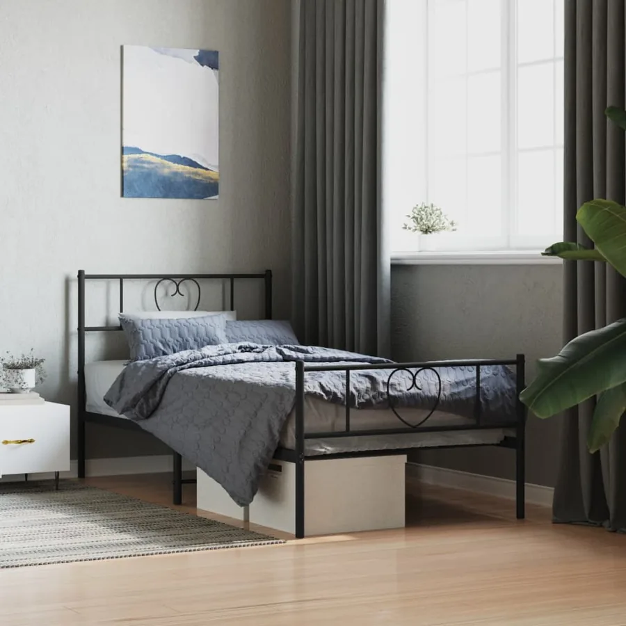 Cadre de lit métal sans matelas avec pied de lit noir 75x190 cm