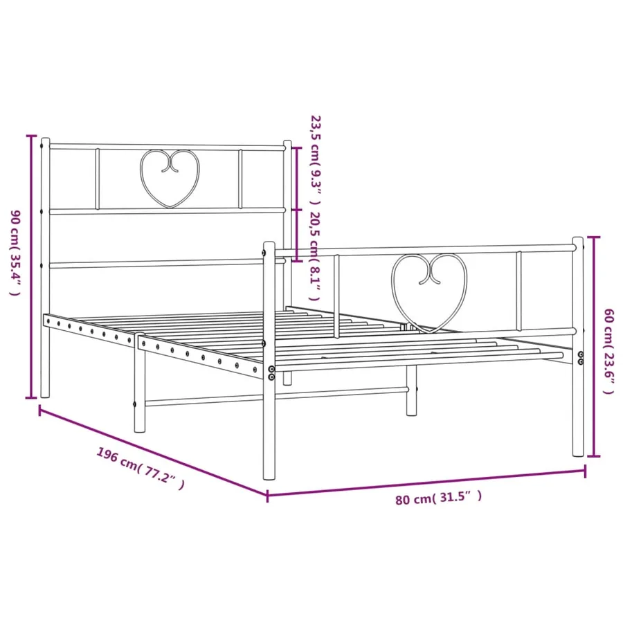 Cadre de lit métal sans matelas avec pied de lit noir 75x190 cm - 9