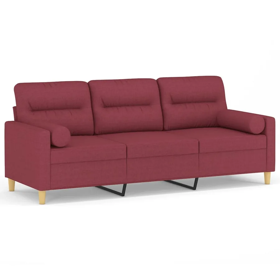 Canapé 3 places avec oreillers décoratifs bordeaux 180 cm tissu - 2