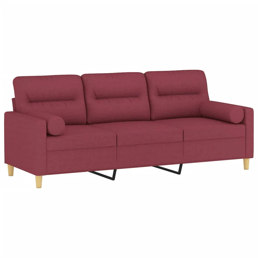 Canapé 3 places avec oreillers décoratifs bordeaux 180 cm tissu - 3