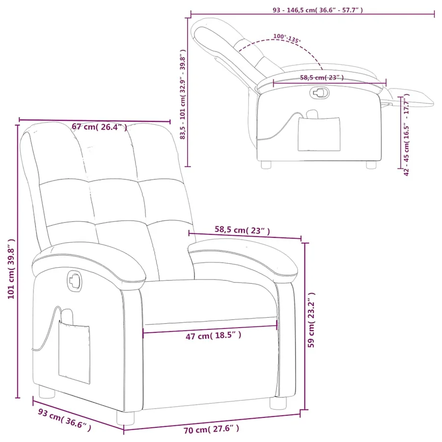 Fauteuil inclinable de massage crème tissu - 13