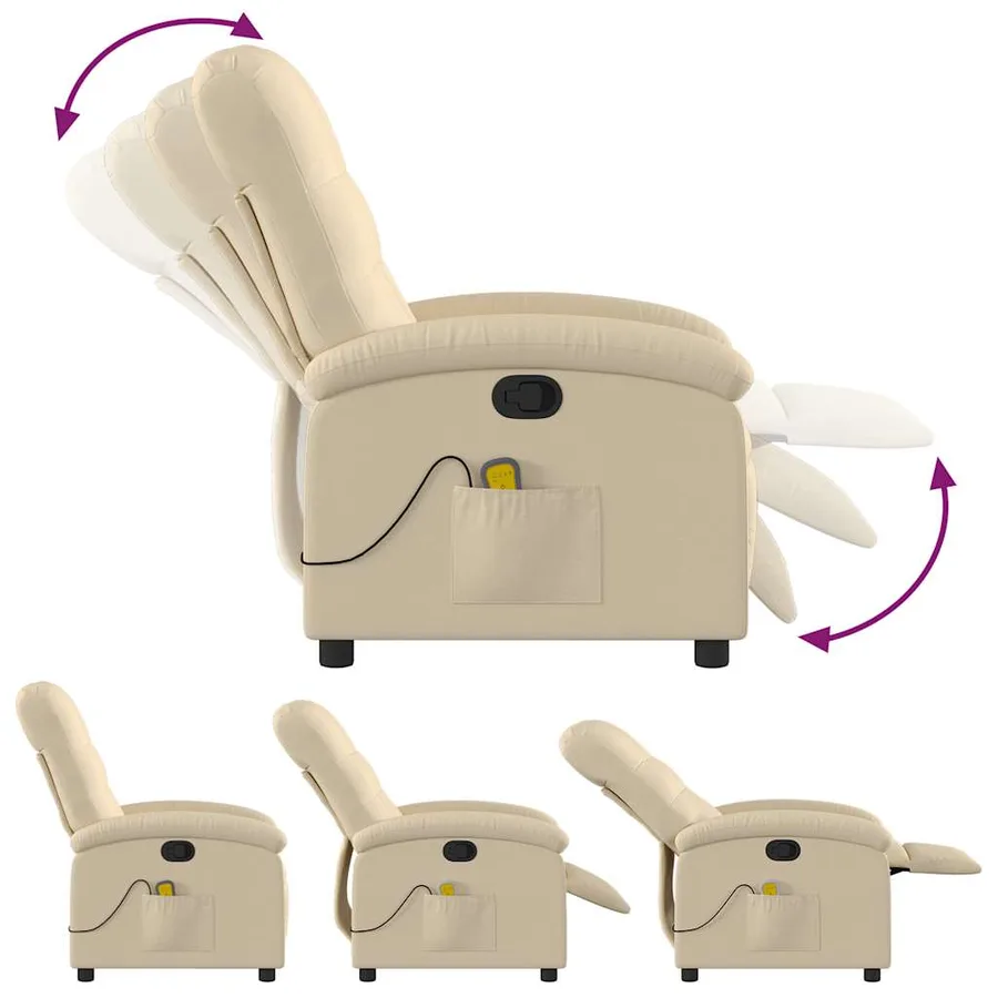 Fauteuil inclinable de massage crème tissu - 7
