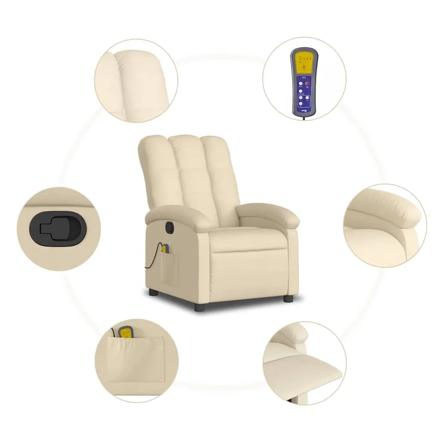 Fauteuil inclinable de massage crème tissu - 8