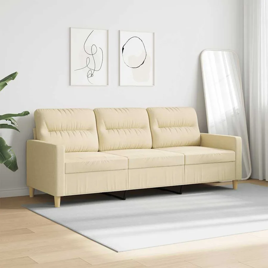 Canapé à 3 places Crème 180 cm Tissu - 3