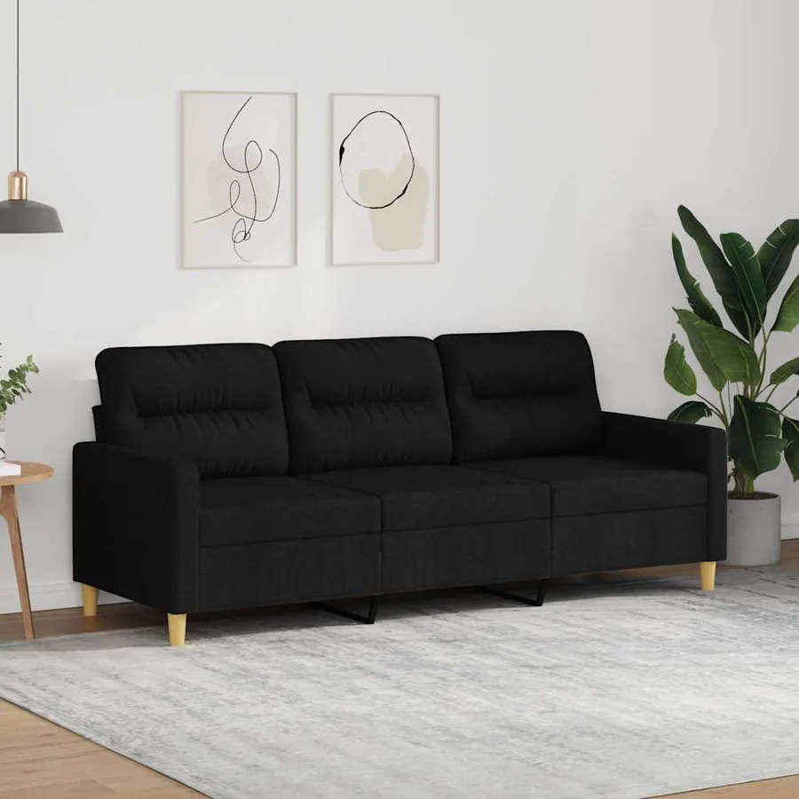 Canapé à 3 places Noir 180 cm Tissu