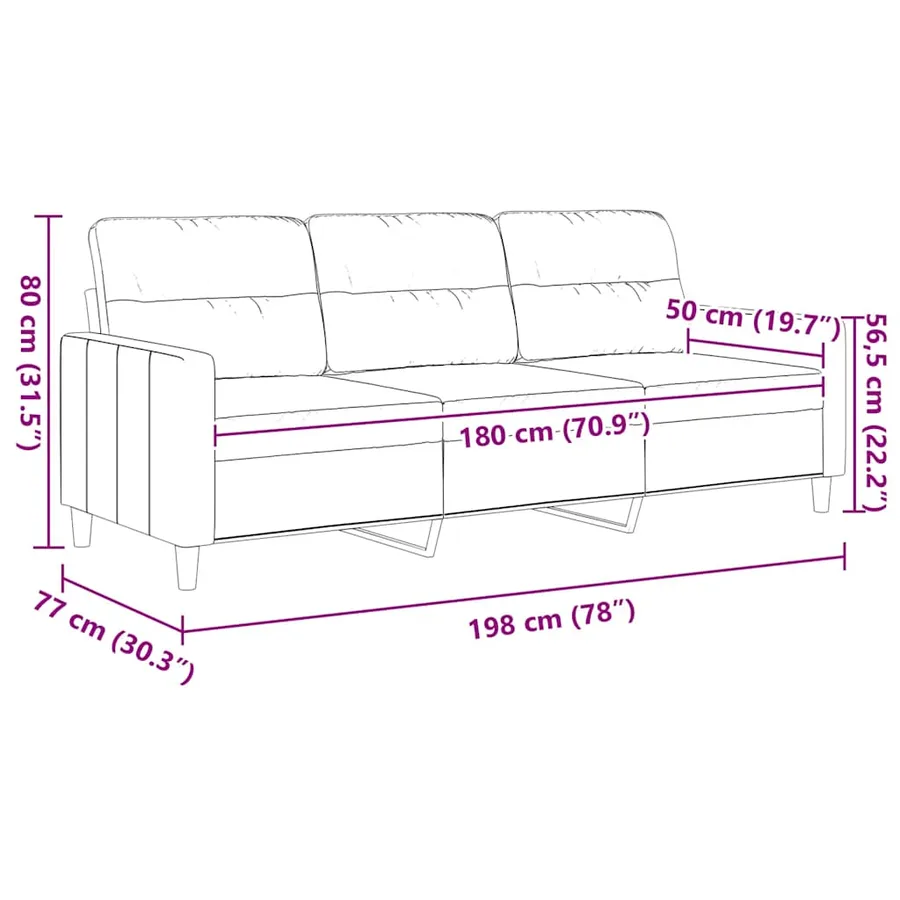 Canapé à 3 places Noir 180 cm Tissu - 9