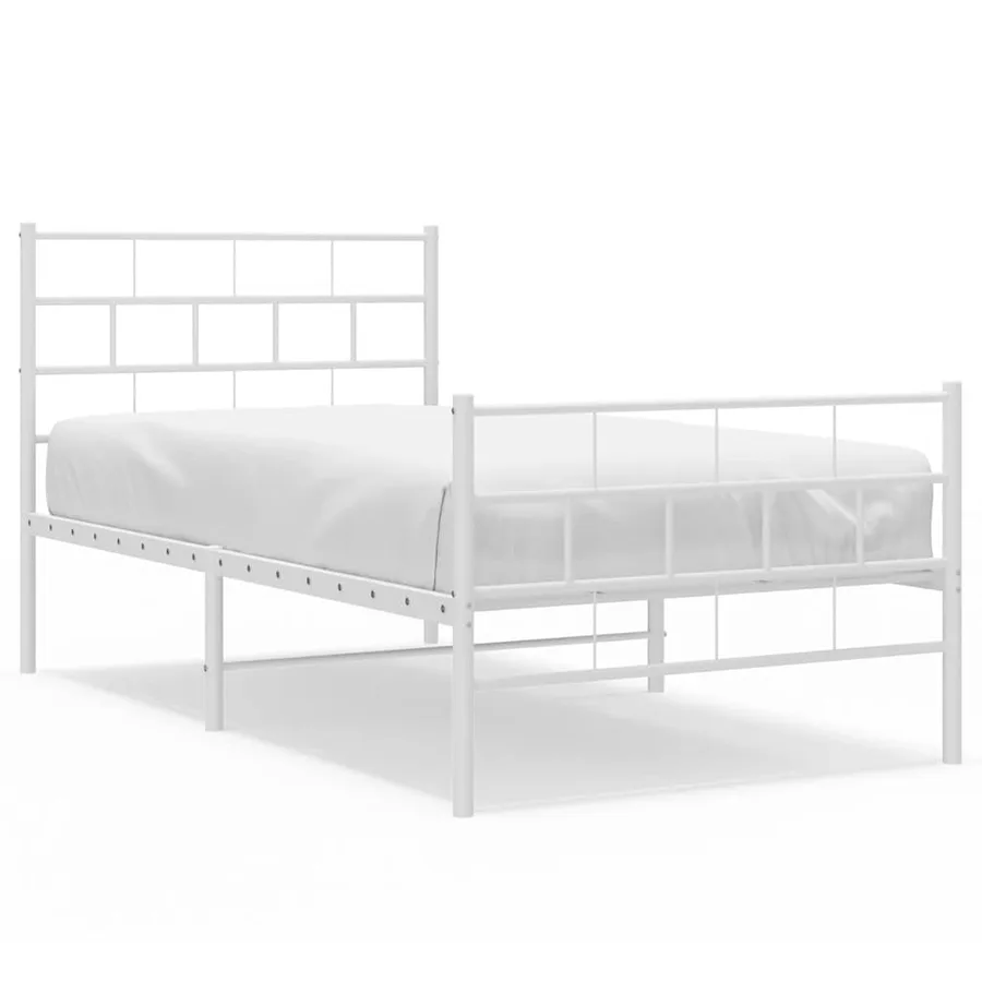 Cadre de lit métal sans matelas et pied de lit blanc 100x190 cm - 2