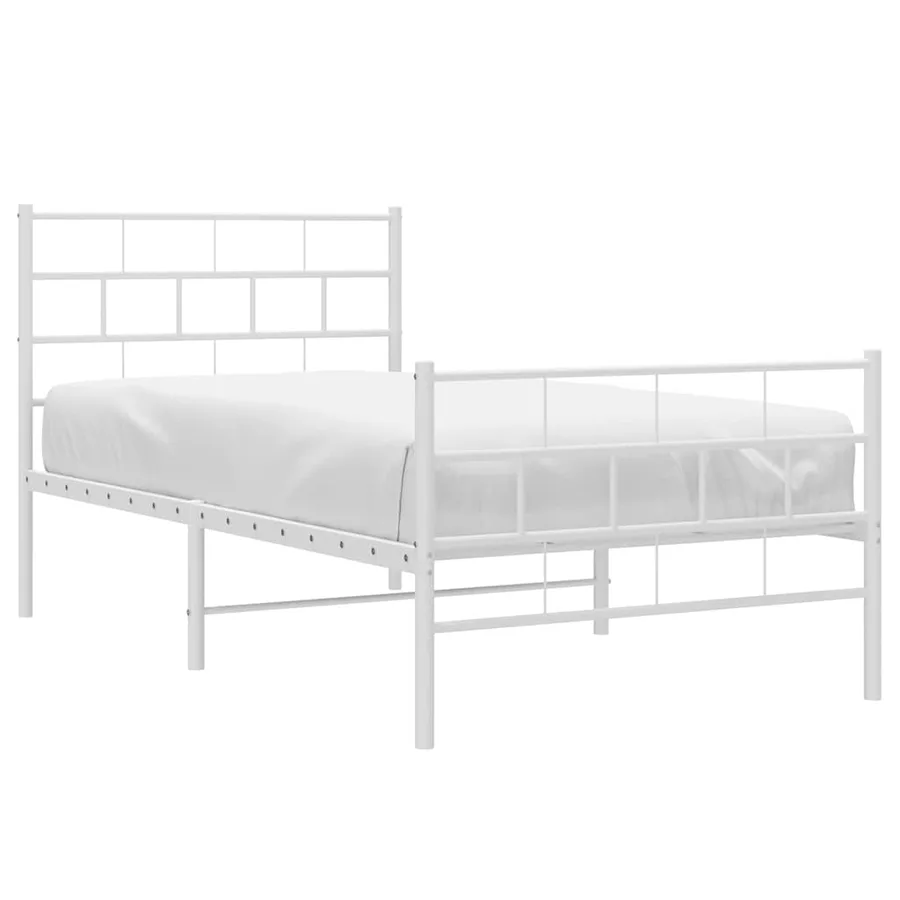 Cadre de lit métal sans matelas et pied de lit blanc 100x190 cm - 3