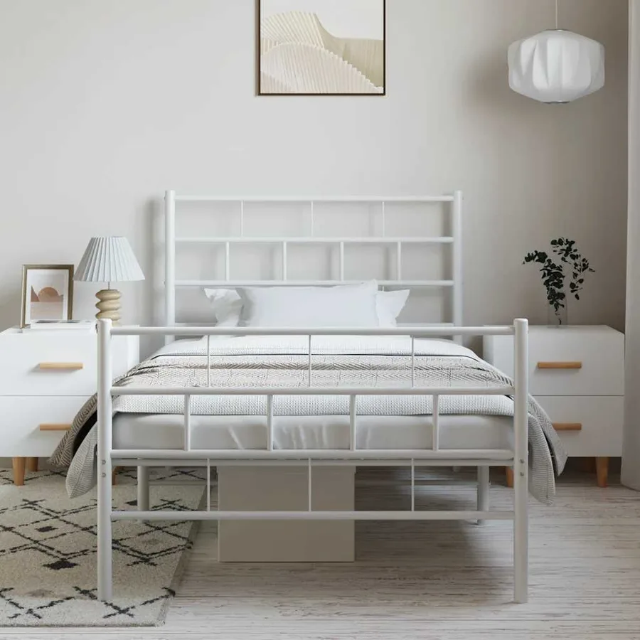 Cadre de lit métal sans matelas et pied de lit blanc 100x190 cm - 4