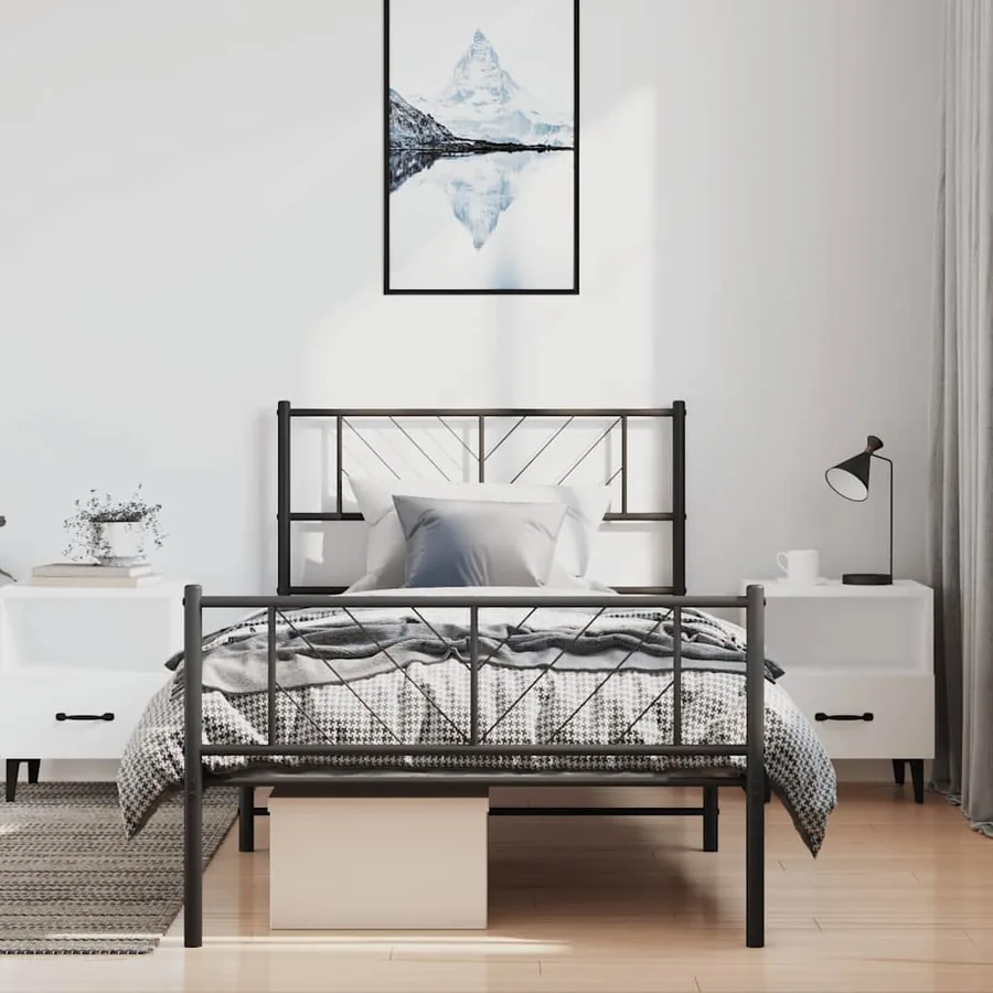 Cadre de lit métal sans matelas avec pied de lit noir 100x190cm