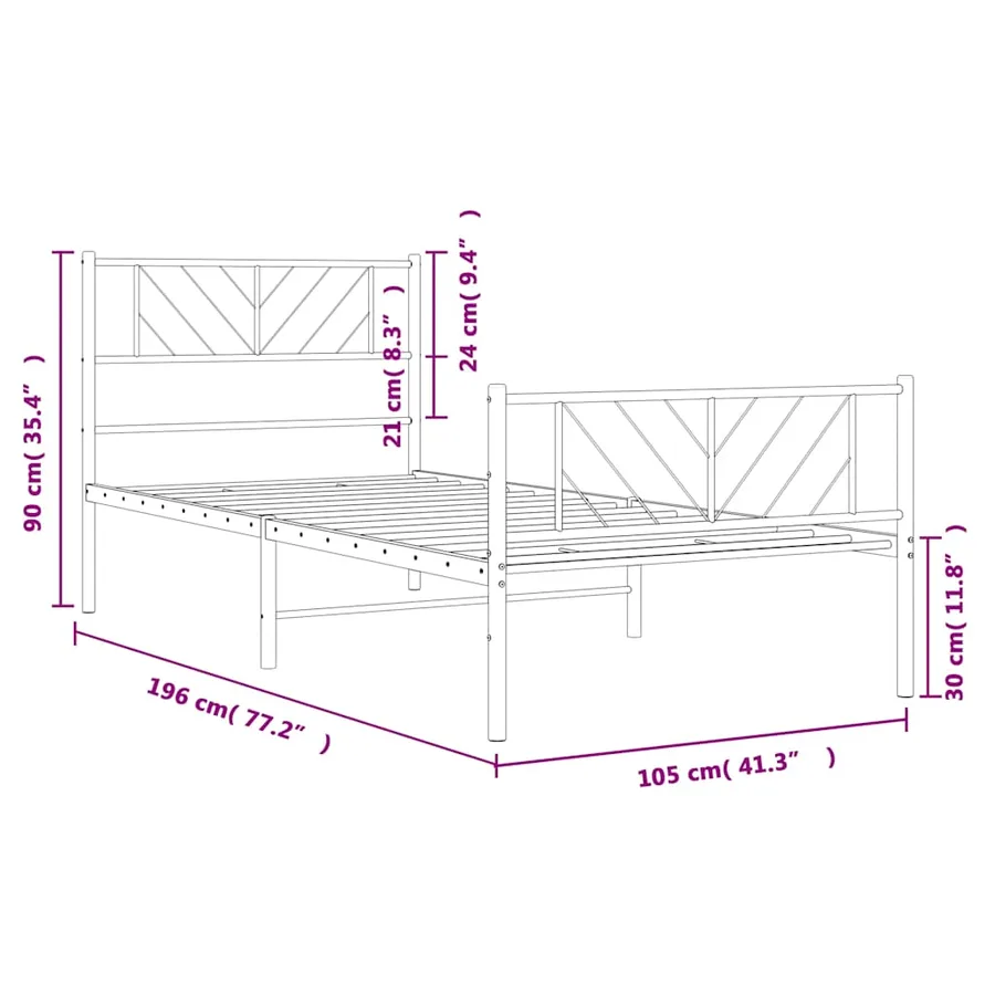 Cadre de lit métal sans matelas avec pied de lit noir 100x190cm - 10