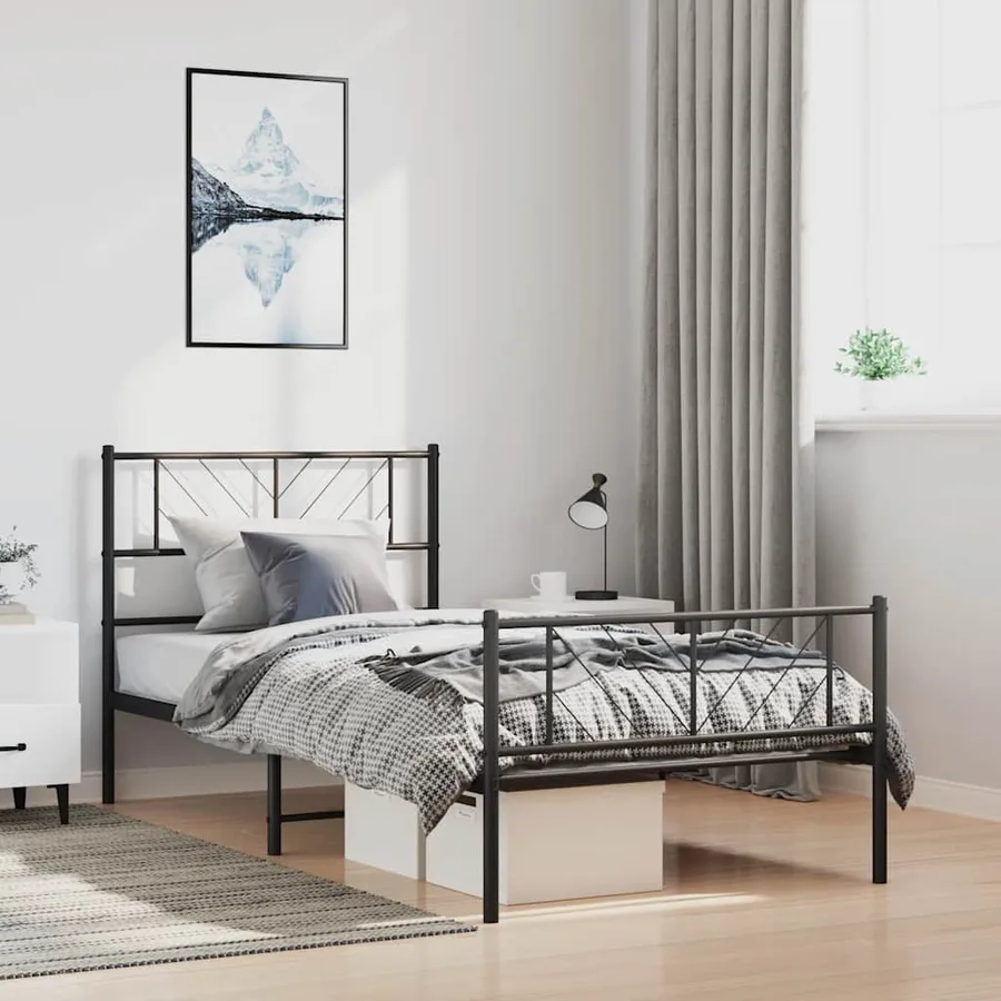 Cadre de lit métal sans matelas avec pied de lit noir 100x190cm - 3