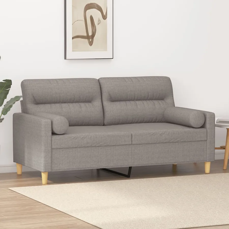 Canapé 2 places avec oreillers décoratifs taupe 140 cm tissu