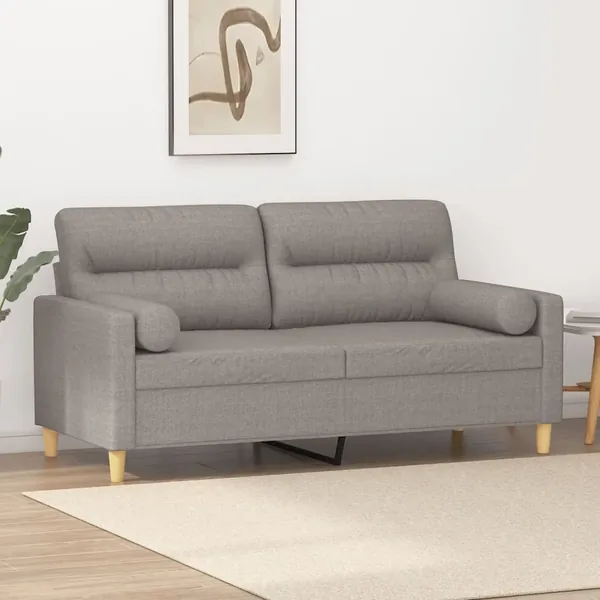 Canapé 2 places avec oreillers décoratifs taupe 140 cm tissu