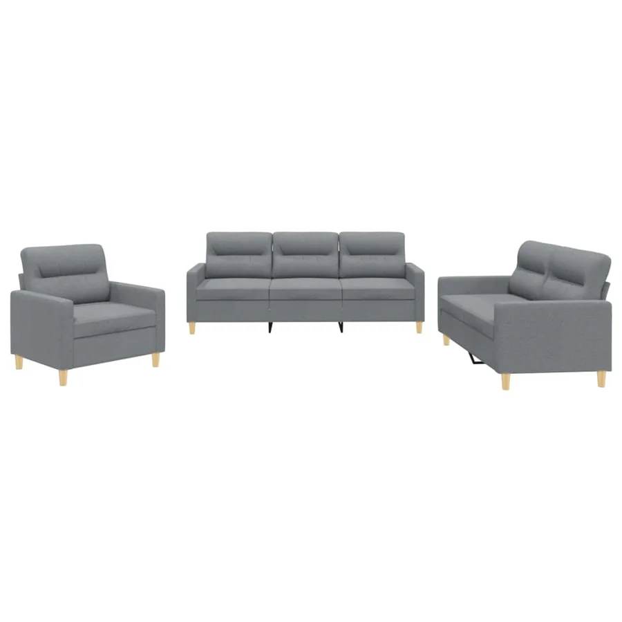 Ensemble de canapés 3 pcs avec coussins Gris clair Tissu - 2