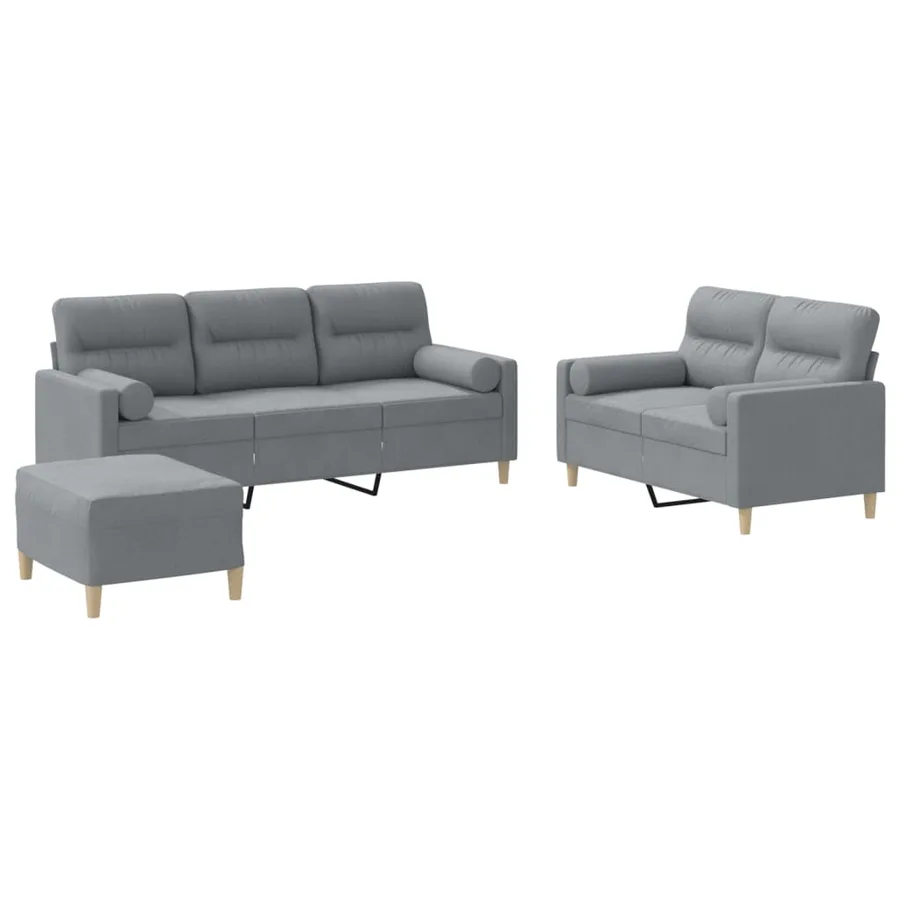 Ensemble de canapés 3 pcs coussins gris clair tissu - 2
